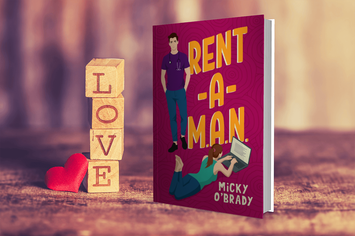 Rent-A-M.A.N. book mockup with LOVE blocks